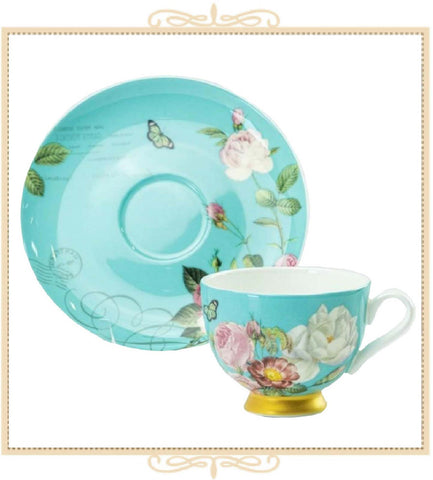 Blue Butterfly Rose Bone China Demi Teacup and Saucer
