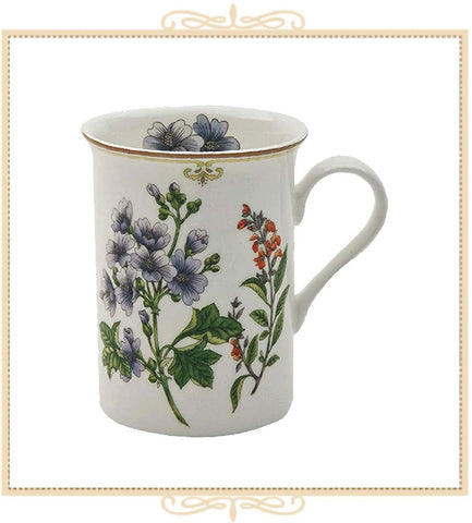 Botanical Floral Can Mug - Blue and Red Flowers
