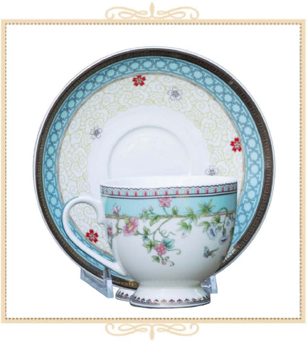 Dream Garden Turquoise Teacup and Saucer