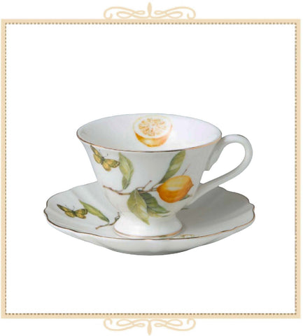 Footed Lemon Teacup and Saucer