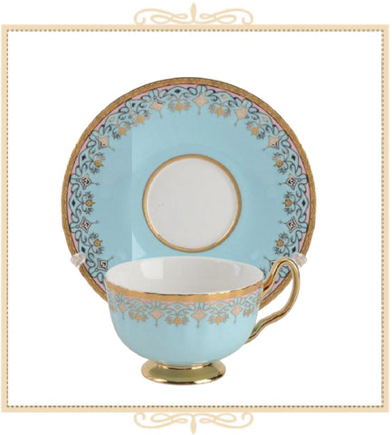 Blue with Gold Ornamental Border Teacup and Saucer