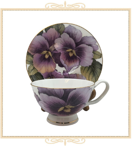 Golden Pansy Bloom Teacup and Saucer