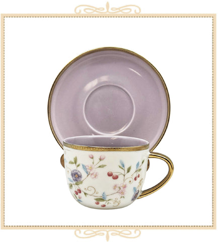 Lavender Floral Gold Teacup and Saucer