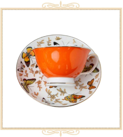 Orange Butterfly Teacup and Saucer