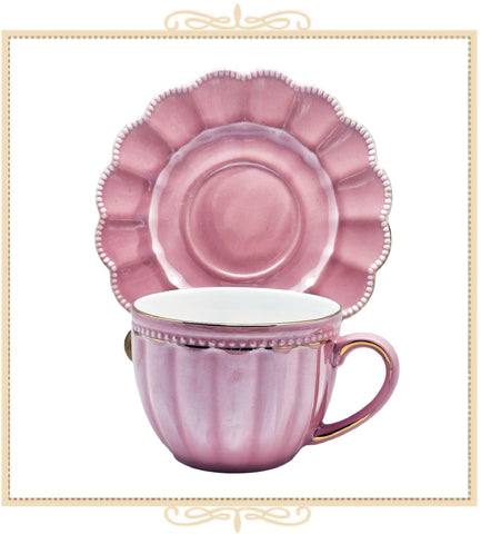 Pink Luster Gold Teacup and Saucer