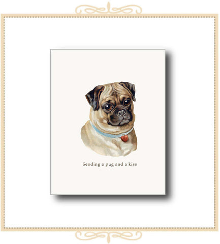 Sending A Pug And a Kiss Greeting Card 4.25" x 5.5" (CA2-SAP)