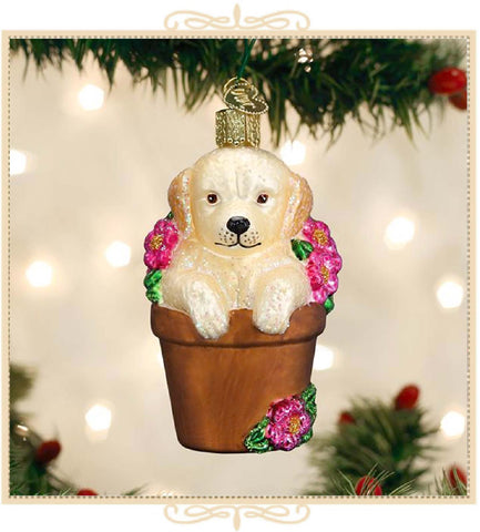 Puppy In Flower Pot Ornament