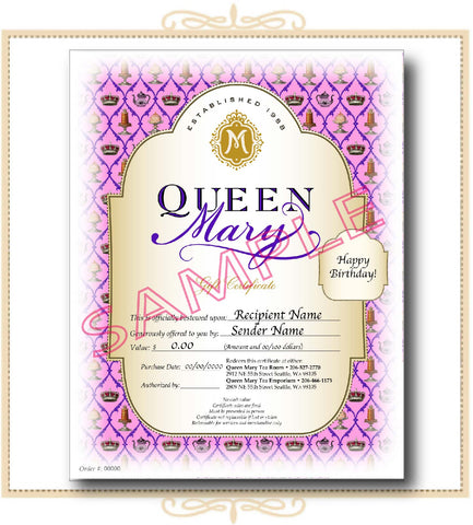 Queen Mary Happy Birthday Gift Certificate