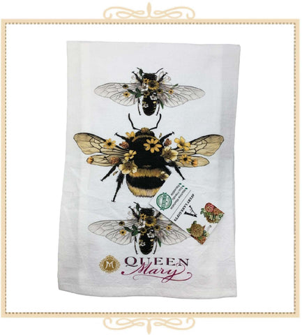 Queen Mary Signature Bees & Flowers Cotton Tea Towel