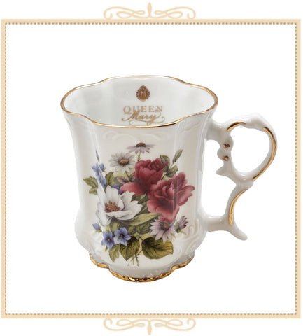 Queen Mary Signature Floral Mug Mauve Roses w/ Daisies and Blue Flowers