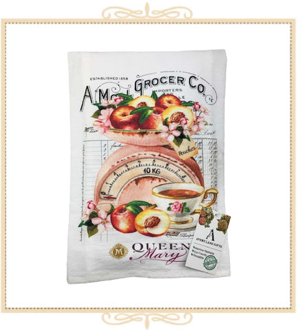 Queen Mary Signature Peaches & Tea Cotton Tea Towel