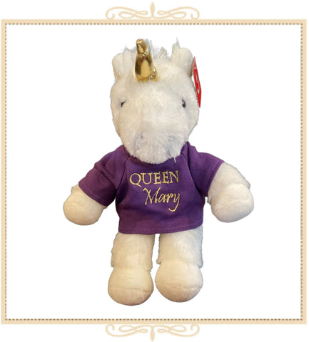 Queen Mary Signature 10" White Unicorn in Purple Queen Mary T-Shirt