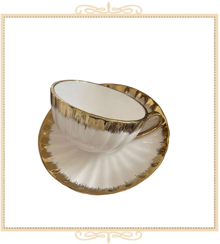 White Brushed Gold Teacup and Saucer