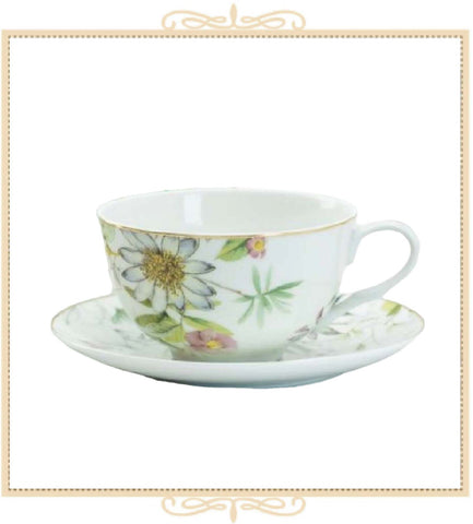 White Dragonfly Garden Teacup and Saucer