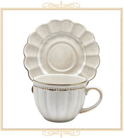 White Luster Gold Teacup and Saucer