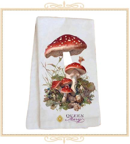 Queen Mary Signature Red & White Mushrooms Faires Flour Sack Tea Towel