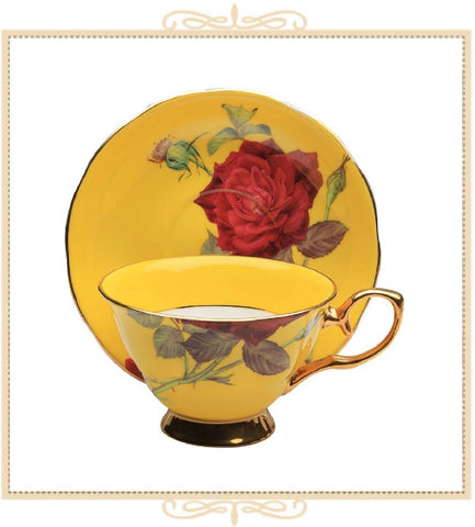 Yellow/Red Rose Gold Teacup and Saucer