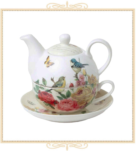 Yellow Rose Bird 4 Piece Tea for One Set