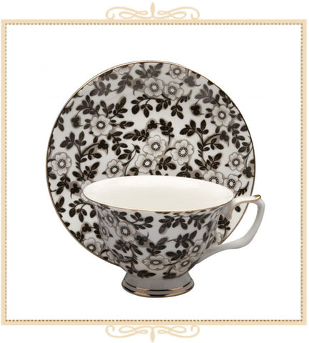 Black Jasmine Teacup and Saucer