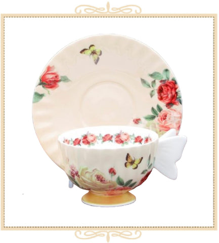 Butterfly Pink Teacup and Saucer