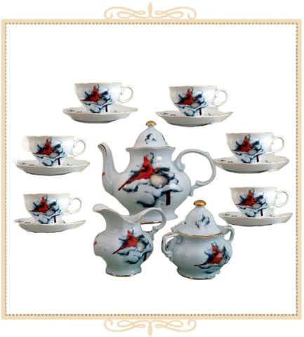 Christmas Cardinal 15 Piece Tea Set