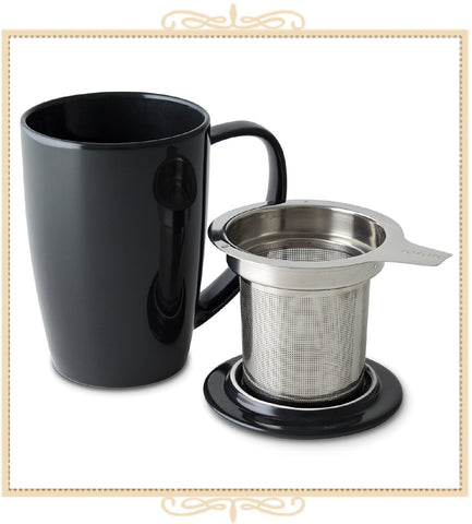 Curve Tall Tea Mug With Infuser & Lid 15 oz Black