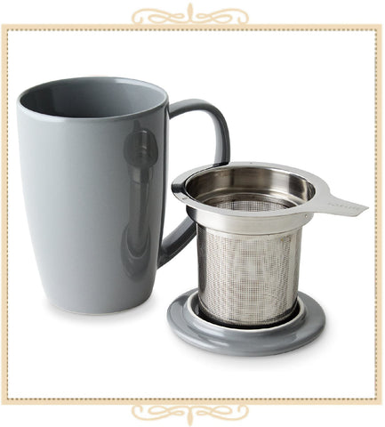 Curve Tall Tea Mug With Infuser & Lid 15 oz Grey