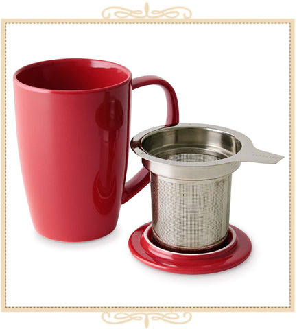 Curve Tall Tea Mug With Infuser & Lid 15 oz Red