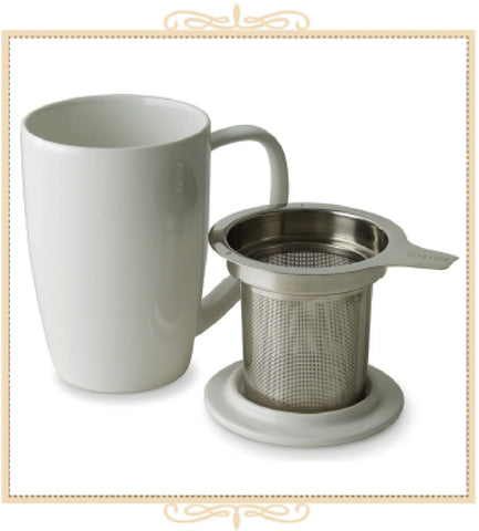 Curve Tall Tea Mug With Infuser & Lid 15 oz White