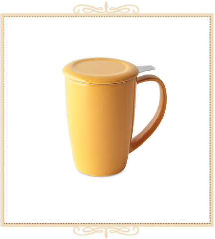 Curve Tall Tea Mug With Infuser & Lid 15 oz Yellow