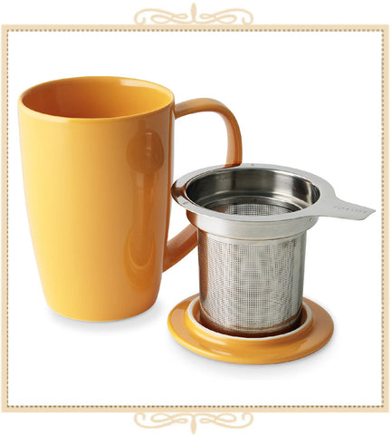 Curve Tall Tea Mug With Infuser & Lid 15 oz Yellow