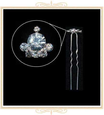 Mini Domed Top Rhinestone Crown Hair Pin (15860)