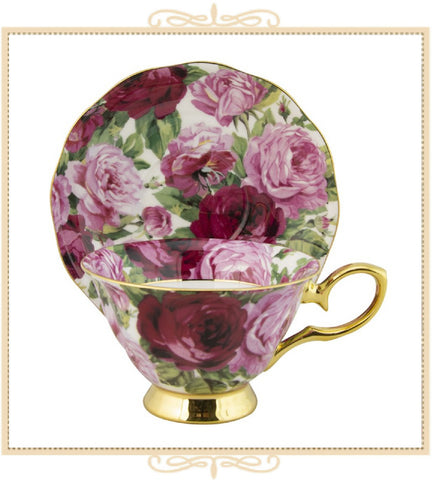 Gold Rose Bloom Teacup and Saucer
