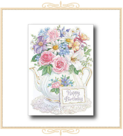 Flower Bouquet Teapot BIRTHDAY CARD
