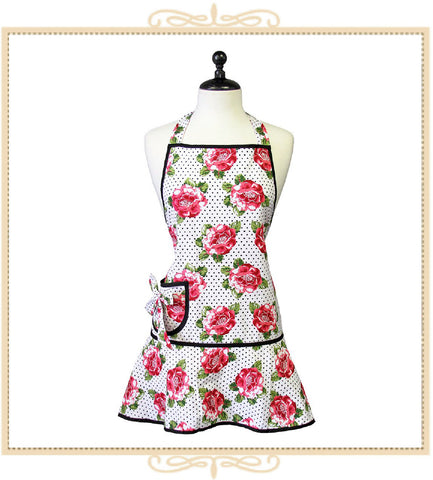 Jessie Steele Cabbage Rose Pin Dot Carmen Apron