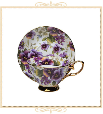 Pansy Gold Teacup and Saucer