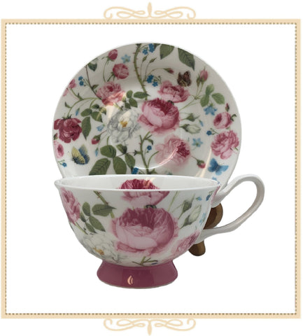 Pink Climb Rose Teacup and Saucer