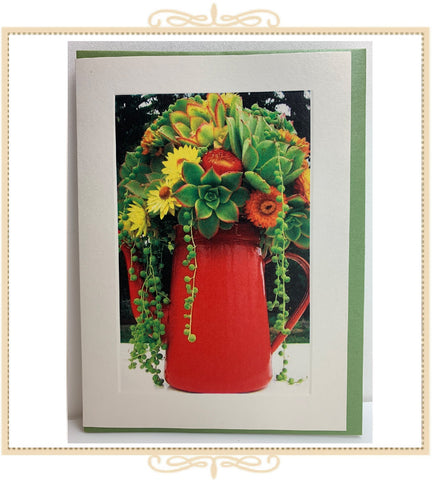 Red Pitcher with Succulents Greeting Card (QM20)