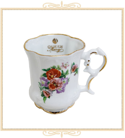 Queen Mary Signature Floral Mug Red Pansies and Purple Petunias