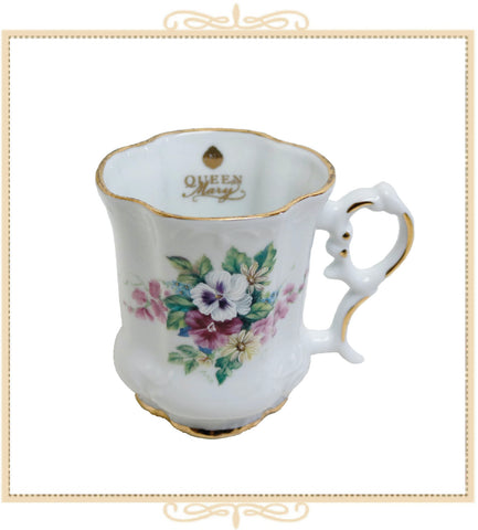 Queen Mary Signature Floral Mug White & Purple Pansy (FM1)