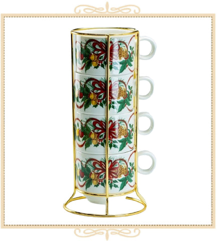 Stackable Mugs Christmas Ribbon Set