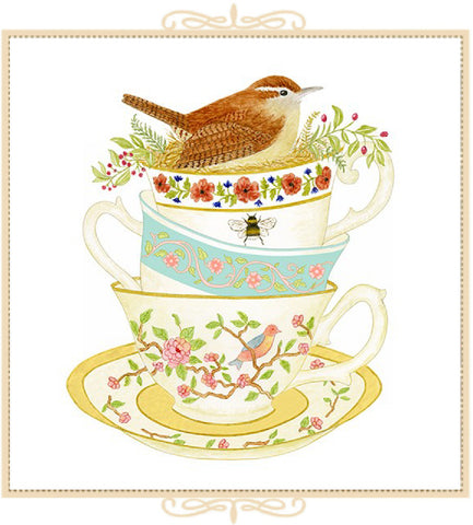 Stacked Teacups Tea Towel - Set of Two