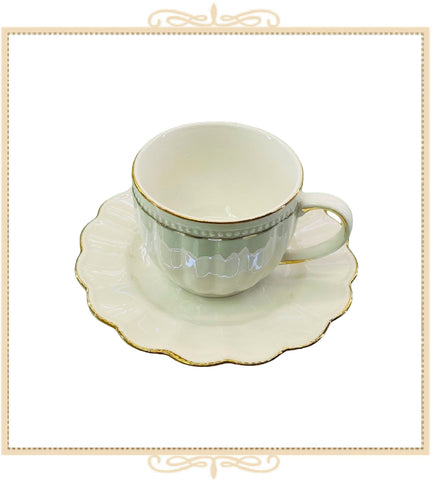 White Luster Gold Teacup and Saucer