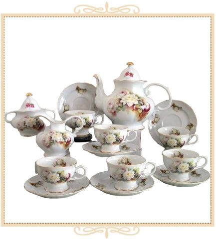 White Rose Spray 15 Piece Tea Set