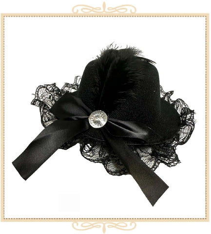Black Lace-Veil Feather Tea Hat