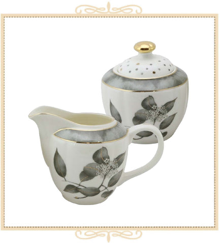 Black Metallic Leaves Sugar and Creamer Set