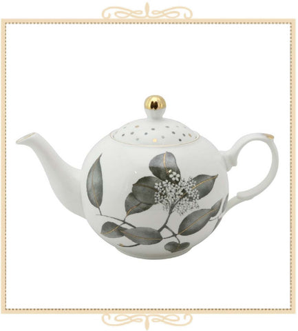 Black Metallic Leaves Teapot