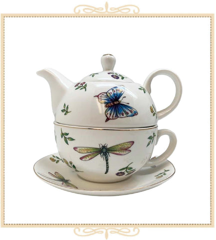 Blue Butterfly 4 Pieces Tea For One Set