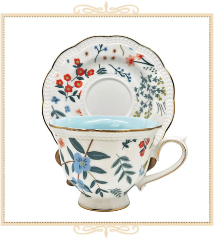 Blue Leaves Teacup and Saucer