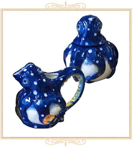 Blue Octopus Sugar and Creamer Set